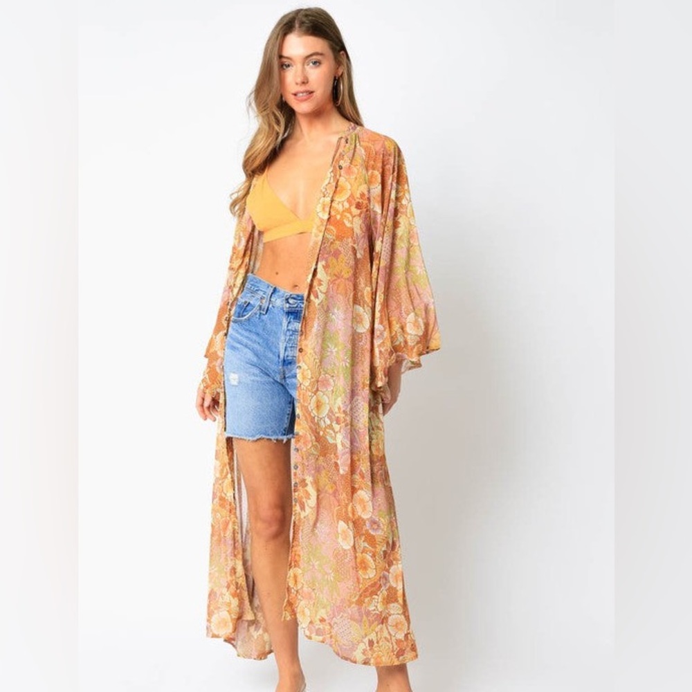 OLIVACEOUS Floral Kimono